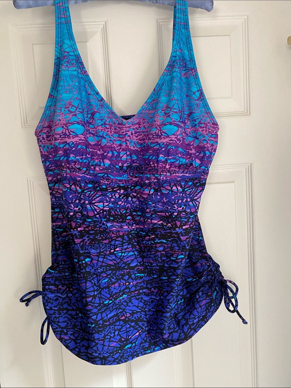TYR Turquoise Purple Ombre Ruched Swim Tankini Top-16